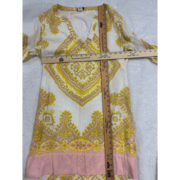 J.Crew Linen Cotton Boho Tunic Dress Yellow Pink Medallion Print Size 10 - Picture 5 of 8